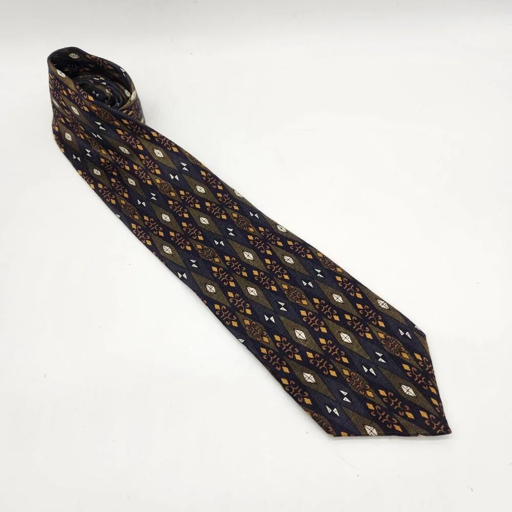 GRAHAM & LOCKWOOD London‎ Men's Silk Tie Geometric Black/Yellow/Beige EUC